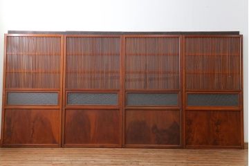 古民具・骨董 美しいガラス入り格子戸4枚セット　(建具・引き戸)