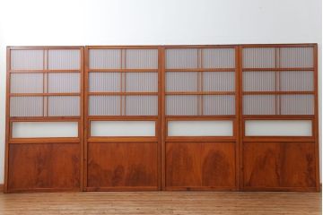 古民具・骨董 美しいガラス入り格子戸4枚セット　(建具・引き戸)