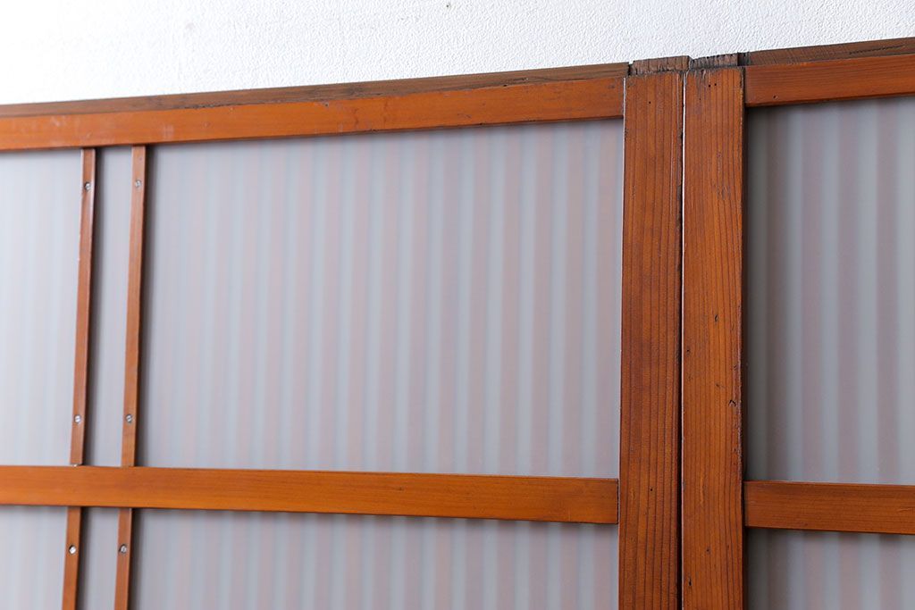 古民具・骨董 美しいガラス入り格子戸4枚セット　(建具・引き戸)