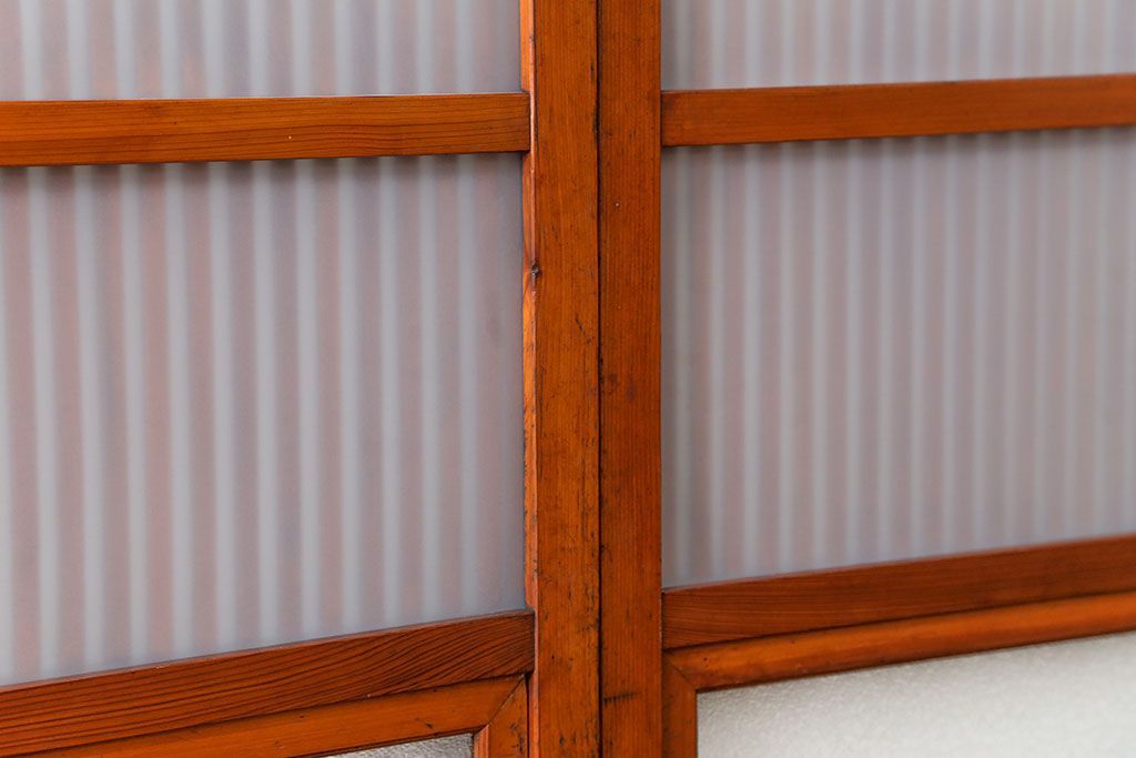 古民具・骨董 美しいガラス入り格子戸4枚セット　(建具・引き戸)