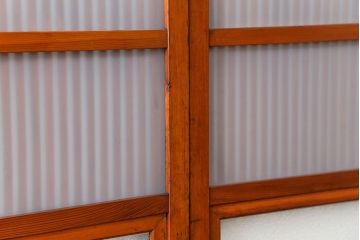 古民具・骨董 美しいガラス入り格子戸4枚セット　(建具・引き戸)