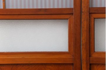 古民具・骨董 美しいガラス入り格子戸4枚セット　(建具・引き戸)