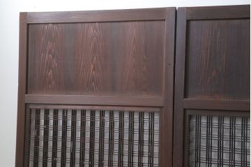 古民具・骨董 使い込まれた組子入りの格子帯戸　3枚セット(引き戸、和風建具)