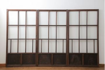 アンティーク 古い木のアンティークモールガラス戸3枚セット(建具、引き戸)