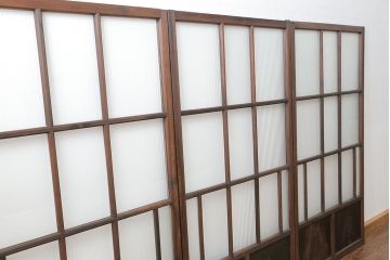 アンティーク 古い木のアンティークモールガラス戸3枚セット(建具、引き戸)