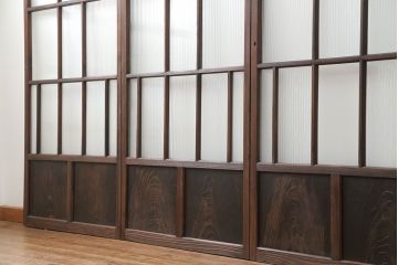 アンティーク 古い木のアンティークモールガラス戸3枚セット(建具、引き戸)