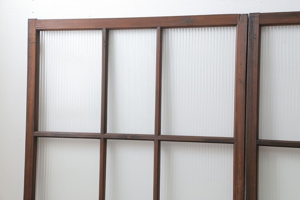 アンティーク 古い木のアンティークモールガラス戸3枚セット(建具、引き戸)