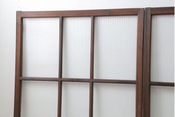 アンティーク 古い木のアンティークモールガラス戸3枚セット(建具、引き戸)