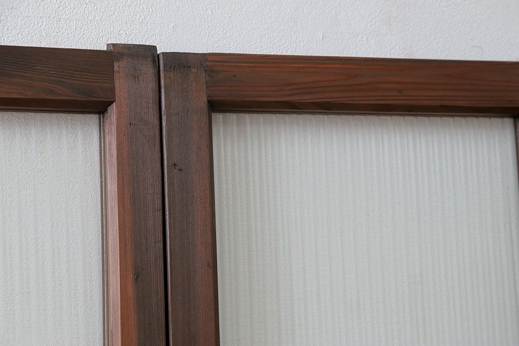 アンティーク 古い木のアンティークモールガラス戸3枚セット(建具、引き戸)