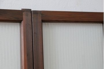 アンティーク 古い木のアンティークモールガラス戸3枚セット(建具、引き戸)