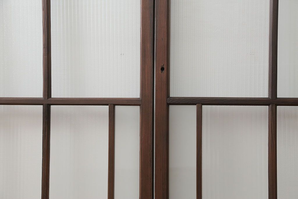 アンティーク 古い木のアンティークモールガラス戸3枚セット(建具、引き戸)