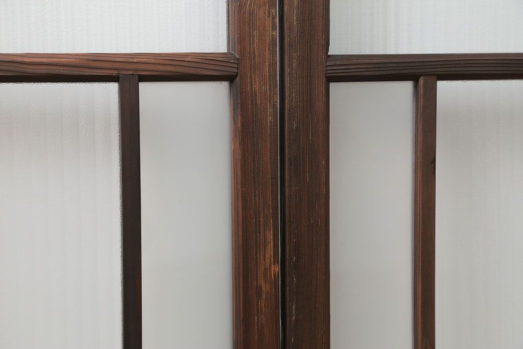 アンティーク 古い木のアンティークモールガラス戸3枚セット(建具、引き戸)