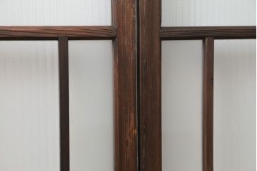 アンティーク 古い木のアンティークモールガラス戸3枚セット(建具、引き戸)