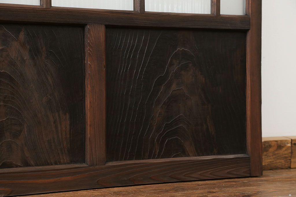 アンティーク 古い木のアンティークモールガラス戸3枚セット(建具、引き戸)