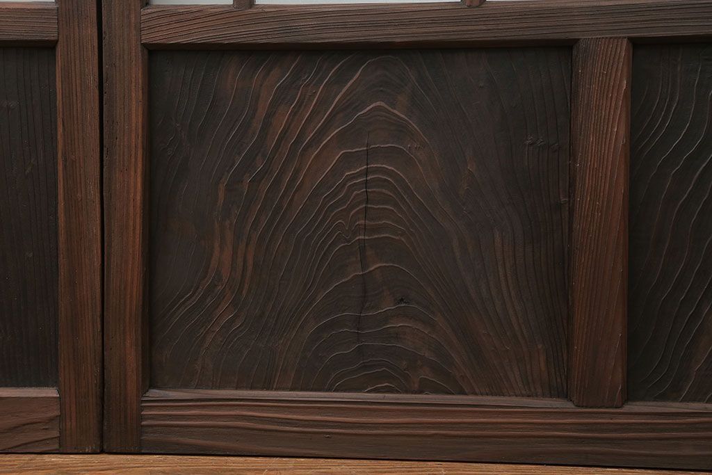 アンティーク 古い木のアンティークモールガラス戸3枚セット(建具、引き戸)