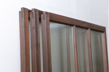 アンティーク 古い木のアンティークモールガラス戸3枚セット(建具、引き戸)