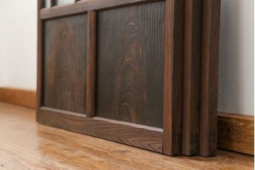 アンティーク 古い木のアンティークモールガラス戸3枚セット(建具、引き戸)