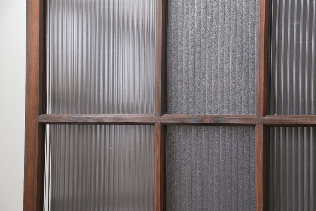 アンティーク 古い木のアンティークモールガラス戸3枚セット(建具、引き戸)