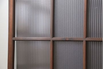 アンティーク 古い木のアンティークモールガラス戸3枚セット(建具、引き戸)