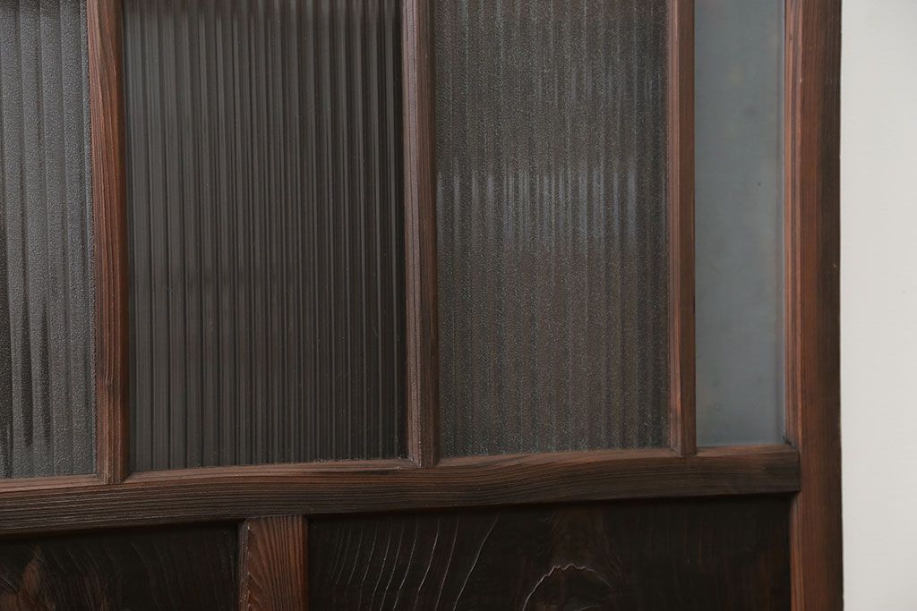 アンティーク 古い木のアンティークモールガラス戸3枚セット(建具、引き戸)