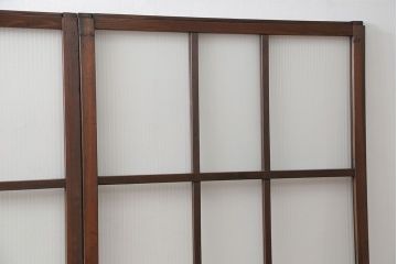 アンティーク 古い木のアンティークモールガラス戸3枚セット(建具、引き戸)