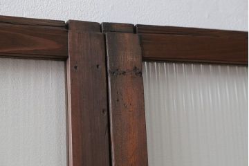 アンティーク 古い木のアンティークモールガラス戸3枚セット(建具、引き戸)