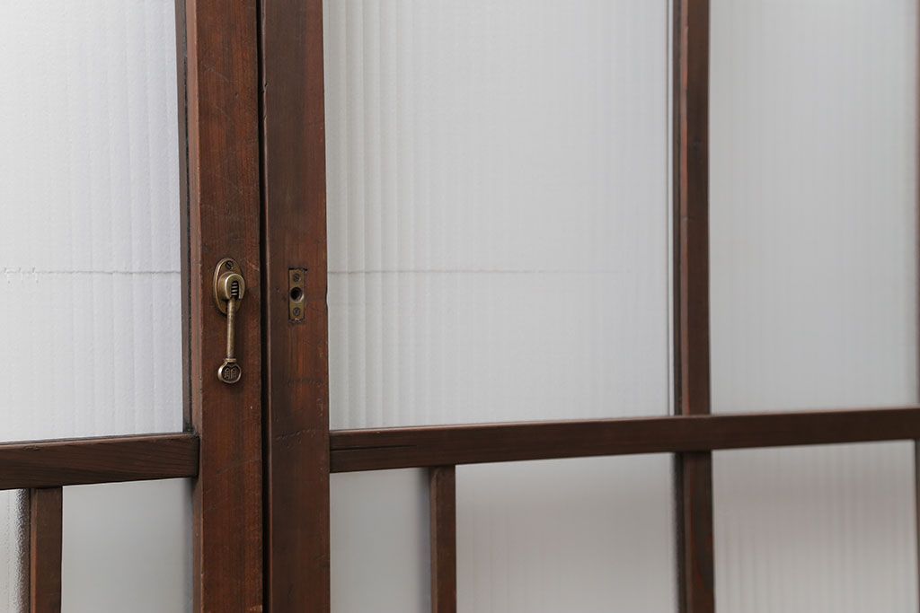 アンティーク 古い木のアンティークモールガラス戸3枚セット(建具、引き戸)