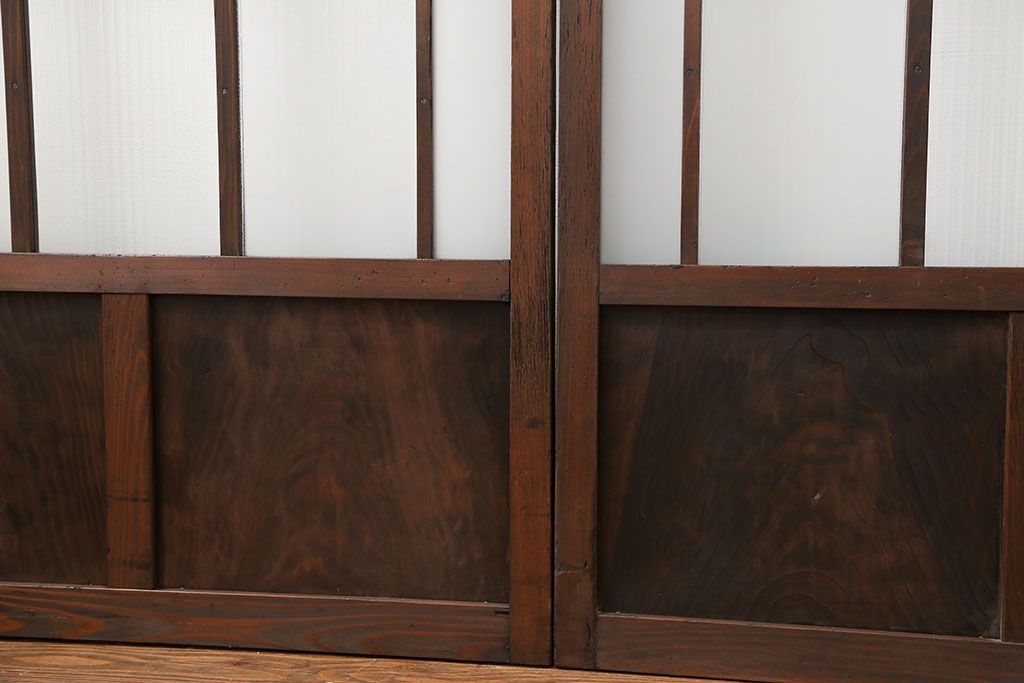 アンティーク 古い木のアンティークモールガラス戸3枚セット(建具、引き戸)