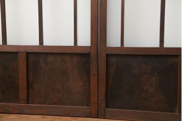 アンティーク 古い木のアンティークモールガラス戸3枚セット(建具、引き戸)