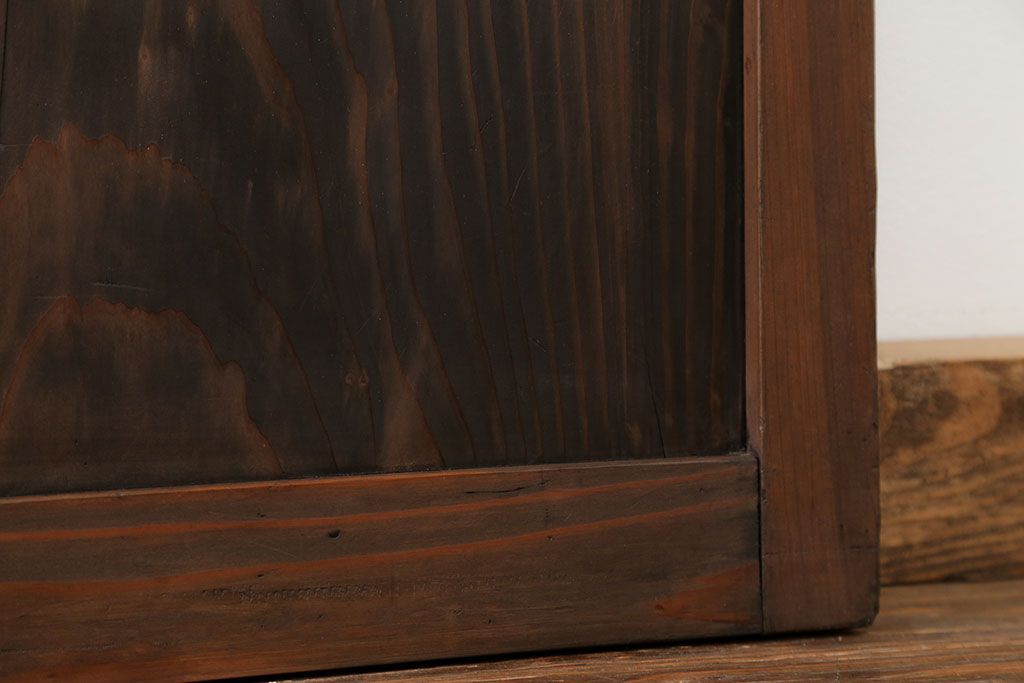 アンティーク 古い木のアンティークモールガラス戸3枚セット(建具、引き戸)