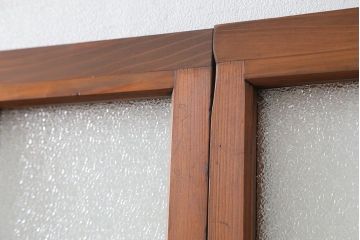 アンティーク 色ガラス入りのダイヤガラスと銀モールガラス引き戸　3枚セット(建具、ガラス戸)