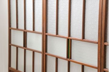 アンティーク 色ガラス入りのダイヤガラスと銀モールガラス引き戸　3枚セット(建具、ガラス戸)