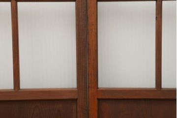 アンティーク 色ガラス入りのダイヤガラスと銀モールガラス引き戸　3枚セット(建具、ガラス戸)