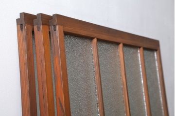 アンティーク 色ガラス入りのダイヤガラスと銀モールガラス引き戸　3枚セット(建具、ガラス戸)