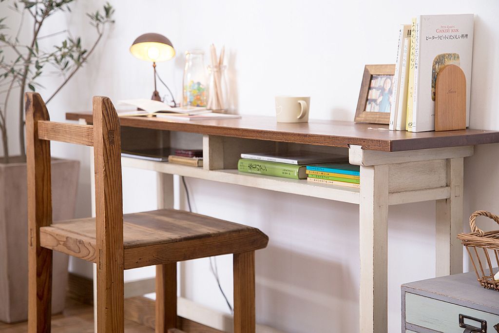 アンティーク家具　アンティークペイント　古い横長サイドテーブル(机、在宅ワーク、在宅用デスク、作業台)