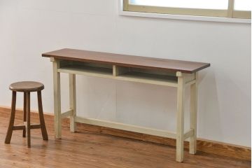 アンティーク家具　アンティークペイント　古い横長サイドテーブル(机、在宅ワーク、在宅用デスク、作業台)