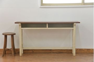 アンティーク家具　アンティークペイント　古い横長サイドテーブル(机、在宅ワーク、在宅用デスク、作業台)