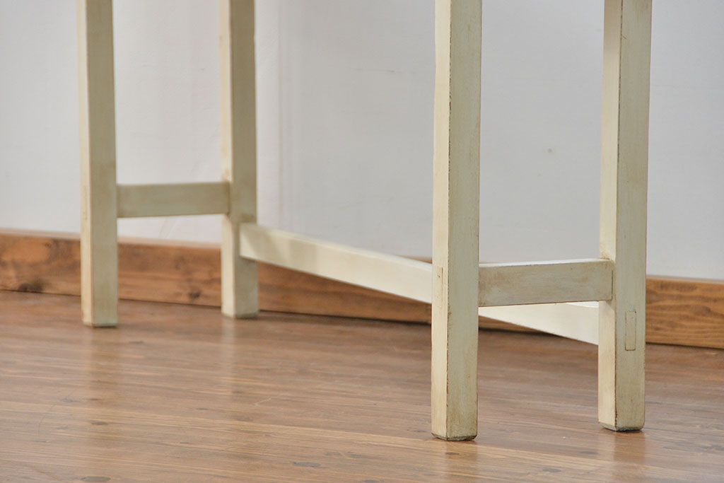 アンティーク家具　アンティークペイント　古い横長サイドテーブル(机、在宅ワーク、在宅用デスク、作業台)