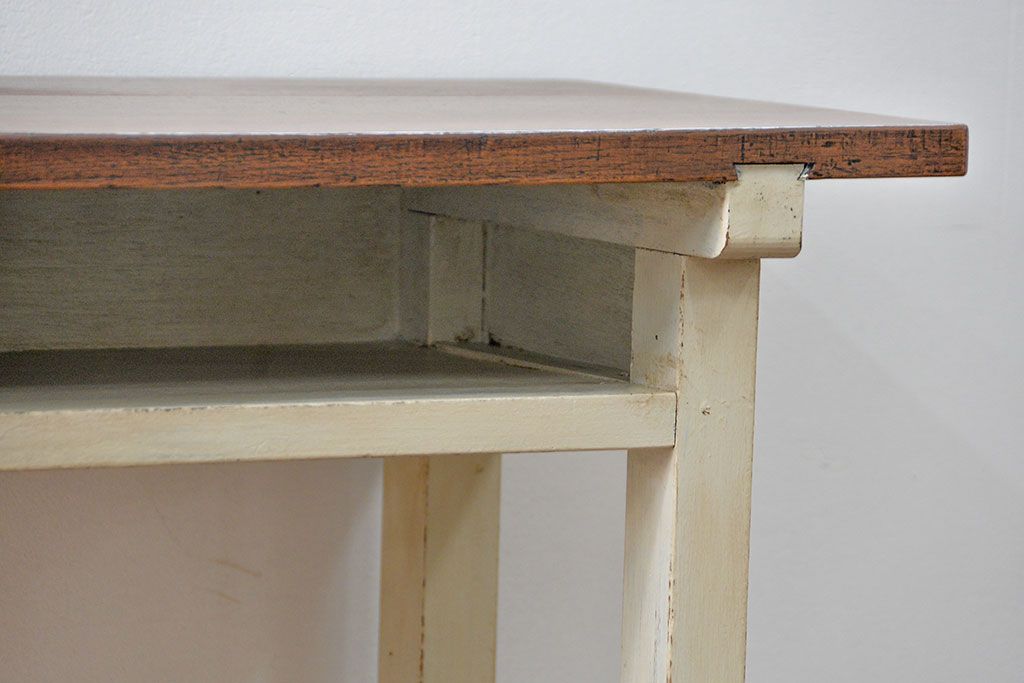 アンティーク家具　アンティークペイント　古い横長サイドテーブル(机、在宅ワーク、在宅用デスク、作業台)