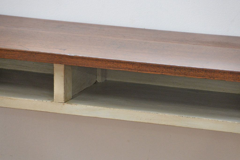 アンティーク家具　アンティークペイント　古い横長サイドテーブル(机、在宅ワーク、在宅用デスク、作業台)