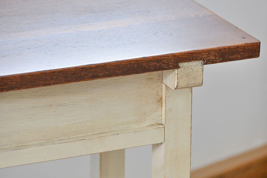 アンティーク家具　アンティークペイント　古い横長サイドテーブル(机、在宅ワーク、在宅用デスク、作業台)