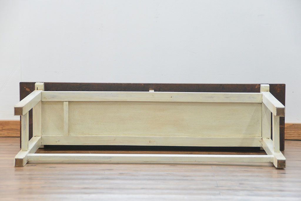 アンティーク家具　アンティークペイント　古い横長サイドテーブル(机、在宅ワーク、在宅用デスク、作業台)