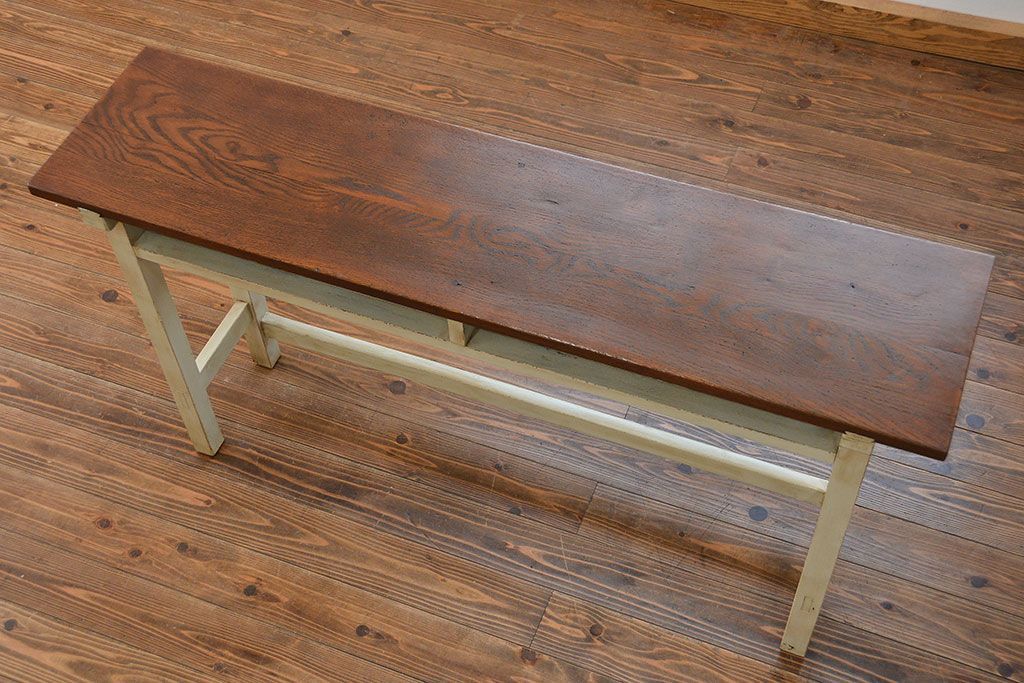 アンティーク家具　アンティークペイント仕上げ　横長サイドテーブル(4)　(机、在宅ワーク、在宅用デスク、作業台)