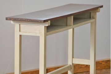 アンティーク家具　アンティークペイント仕上げ　横長サイドテーブル(4)　(机、在宅ワーク、在宅用デスク、作業台)