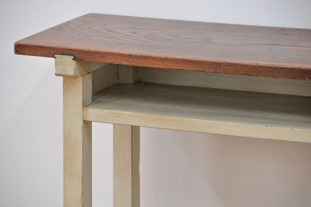 アンティーク家具　アンティークペイント仕上げ　横長サイドテーブル(4)　(机、在宅ワーク、在宅用デスク、作業台)