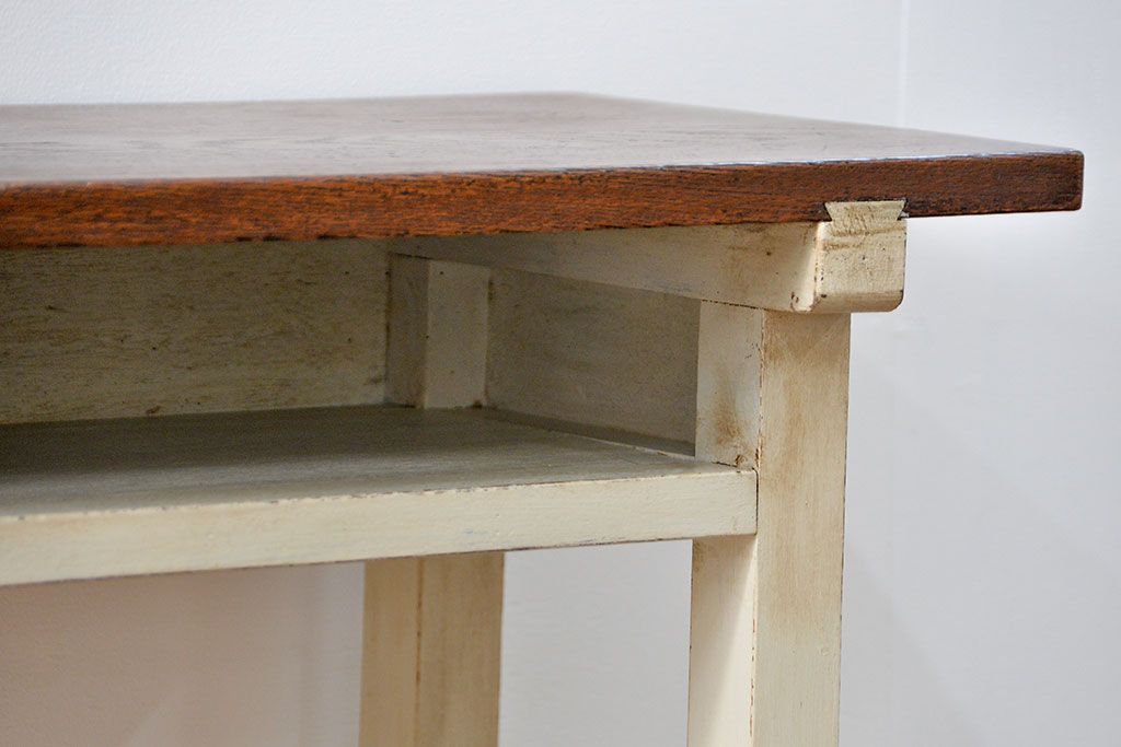 アンティーク家具　アンティークペイント仕上げ　横長サイドテーブル(4)　(机、在宅ワーク、在宅用デスク、作業台)