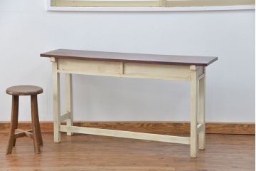アンティーク家具　アンティークペイント仕上げ　横長サイドテーブル(4)　(机、在宅ワーク、在宅用デスク、作業台)
