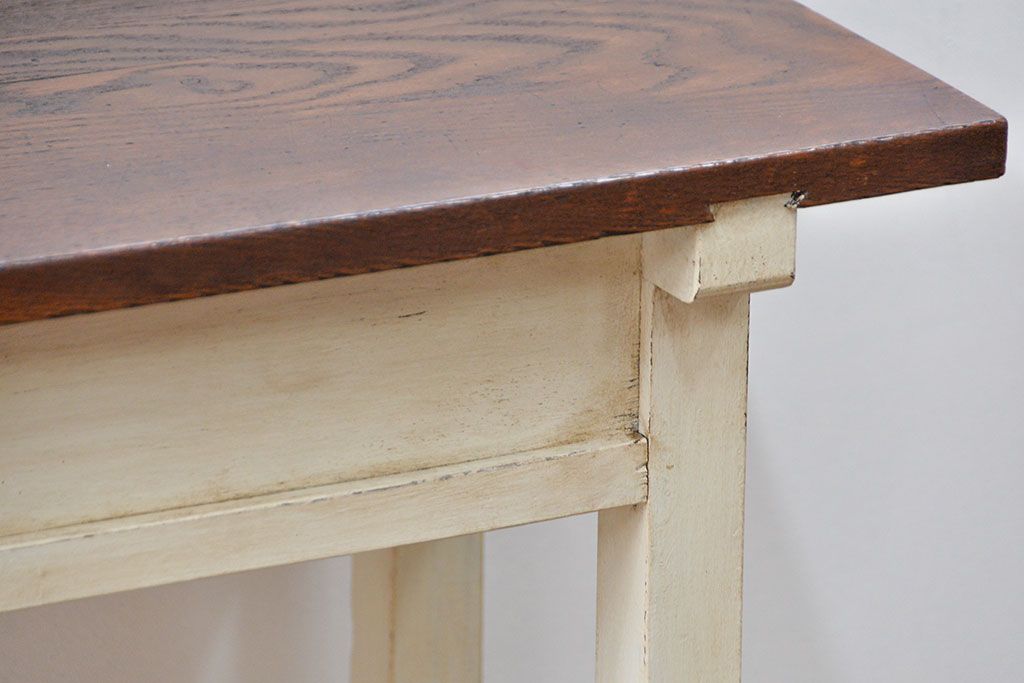 アンティーク家具　アンティークペイント仕上げ　横長サイドテーブル(4)　(机、在宅ワーク、在宅用デスク、作業台)