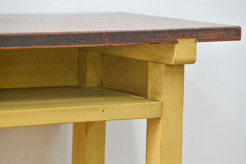 アンティーク家具　アンティーク ペイント仕上げ　横長作業台(5)　(机、在宅ワーク、在宅用デスク、作業台)