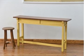 アンティーク家具　アンティーク ペイント仕上げ　横長作業台(5)　(机、在宅ワーク、在宅用デスク、作業台)